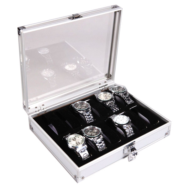 boite à montre en aluminium brossé avec reflet intérieur