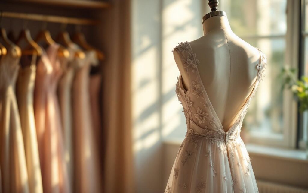 une-robe-elegante-sans-dos-exposee-sur-un-mannequin-dans-une-boutique-mettant-en-valeur-son-tissu-delicat-et-ses-couleurs-pastel-dans-une-ambiance-douce-et-lumineuse